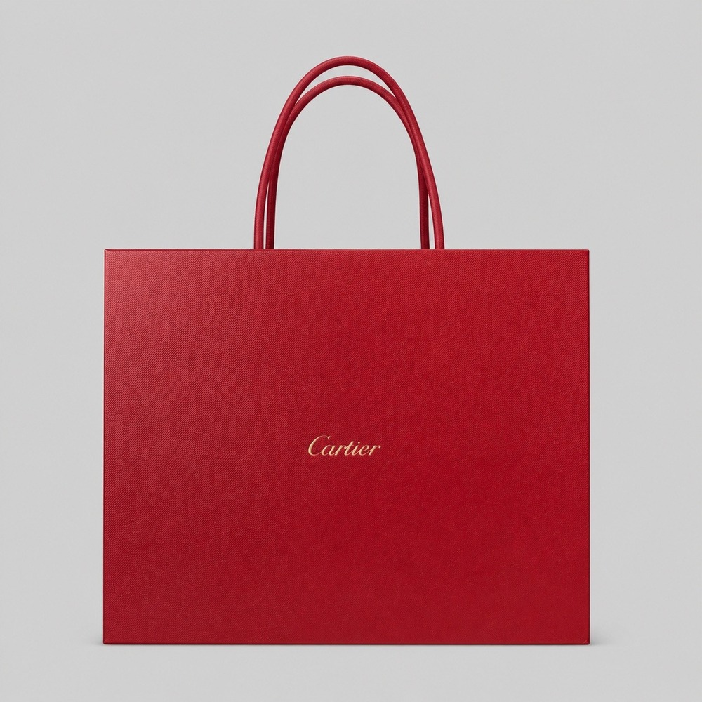 Cartier Red Textured Paper Shopping Bag Gold Logo Luxury Boutique Packaging 9x10